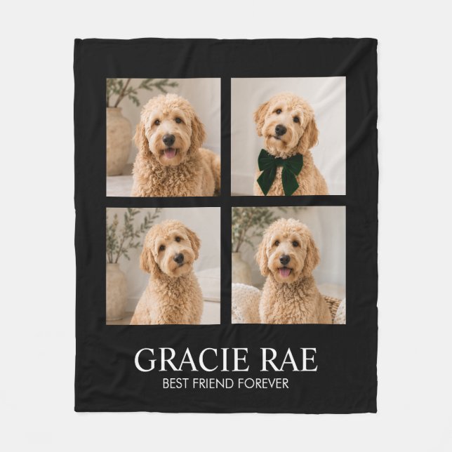 Personalized Modern Pet Photo Collage Fleece Blanket (Front)