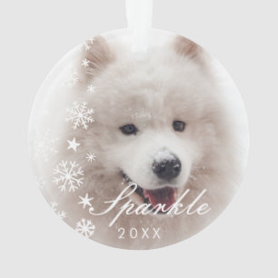 Personalized Modern Pet Photo with Snowflakes Ornament