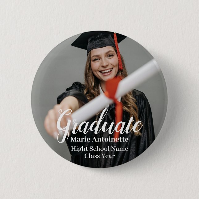 Personalized Modern Photo Graduation  2 Inch Round Button (Front)