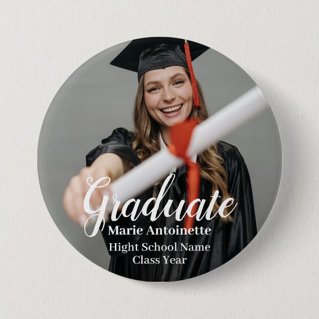 Personalized Modern Photo Graduation  3 Inch Round Button (Front)