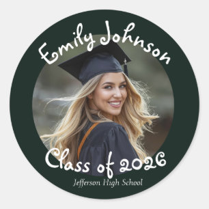Personalized Modern Photo Graduation Party  Classic Round Sticker