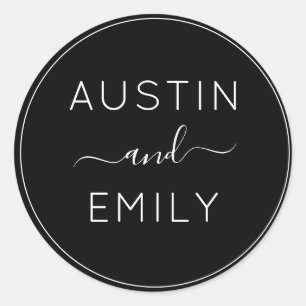 Personalized Modern Pink and white Wedding Classic Round Sticker