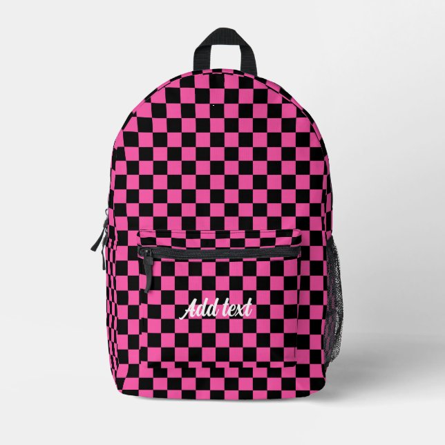 Personalized Modern Pink Black Chequered   Printed Backpack (Front)