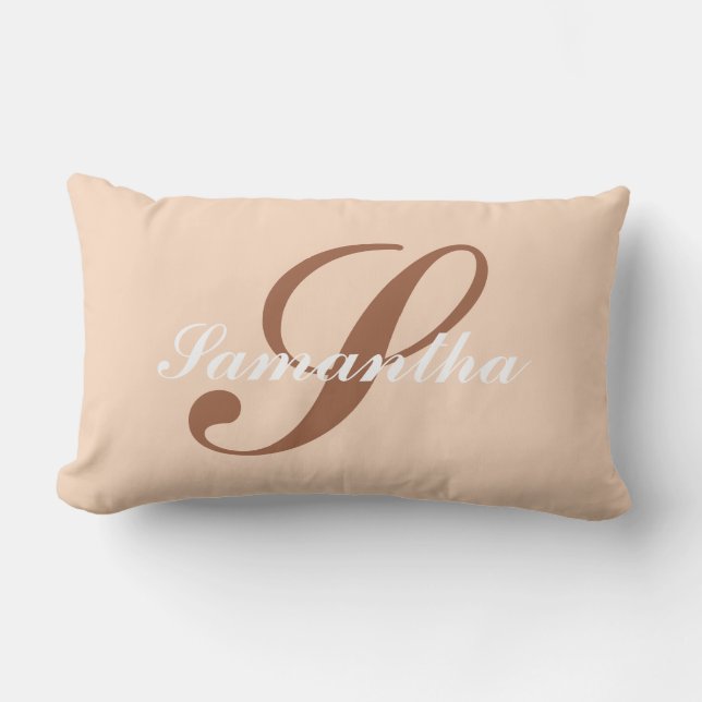 Personalized Modern Pink &brown monogram name Lumbar Pillow (Front)