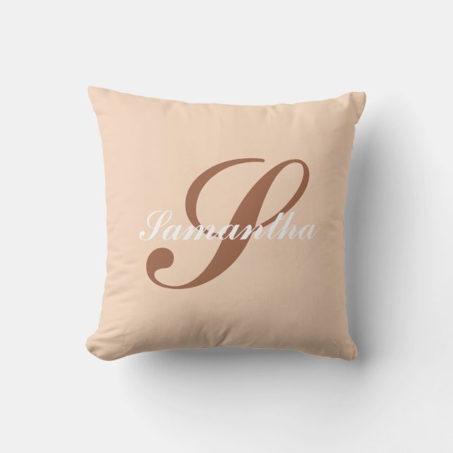 Personalized Modern Pink &brown monogram name Throw Pillow (Front)