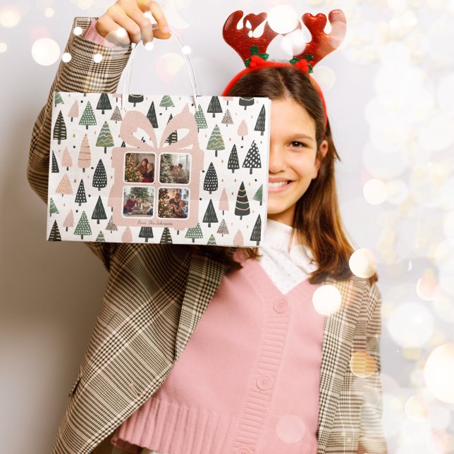 Personalized Modern Pink Christmas Photo Gift Bag (Creator Uploaded)