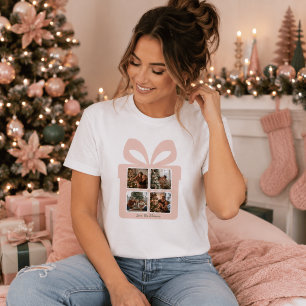 Personalized Modern Pink Christmas Photo Gift Box T-Shirt