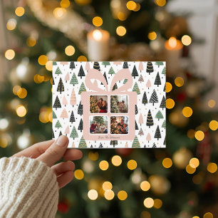 Personalized Modern Pink Christmas Photo Postcard