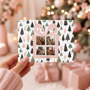 Personalized Modern Pink Christmas Photo Postcard