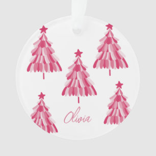 Personalized Modern Pink Christmas Tree Name Ornament