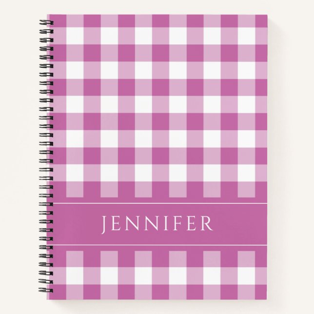 Personalized Modern Pink Gingham Notebook (Front)