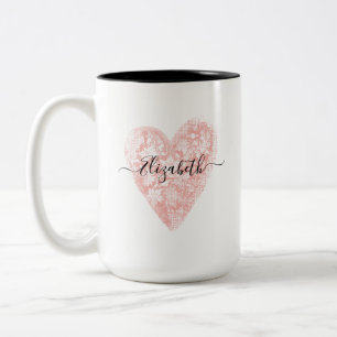 Personalized Modern Pink Heart Script Name Two-Tone Coffee Mug