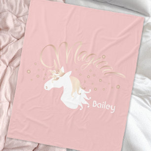 Personalized Modern Pink Magical Unicorn Kids Fleece Blanket