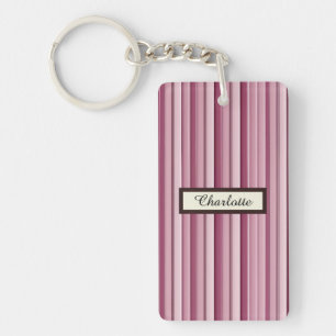 Personalized Modern Pink Mauve Striped Acrylic Key Keychain