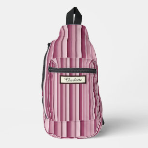 Personalized Modern Pink Mauve Striped Sling Bag