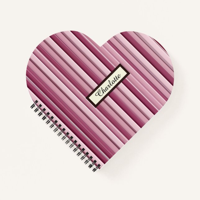 Personalized Modern Pink Mauve Vertical Stripes  Notebook (Front)