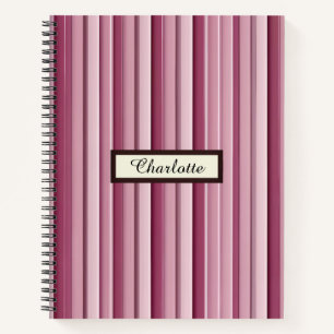 Personalized Modern Pink Mauve Vertical Stripes Notebook