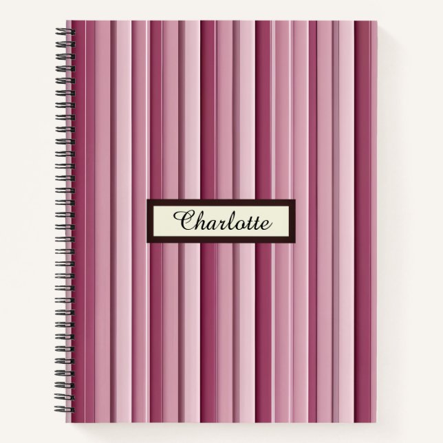 Personalized Modern Pink Mauve Vertical Stripes  Notebook (Front)