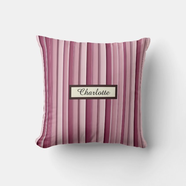 Personalized Modern Pink Mauve Vertical Stripes  Throw Pillow (Front)