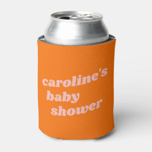 Personalized Modern Pink Orange Retro Baby Shower Can Cooler