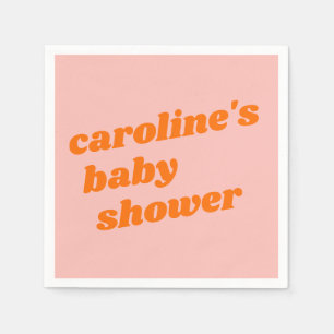 Personalized Modern Pink Orange Retro Baby Shower Napkin