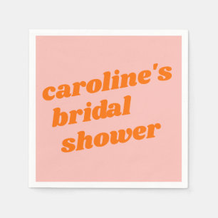 Personalized Modern Pink Orange Retro Baby Shower Napkin