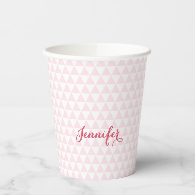 Personalized Modern Pink Pattern Elegant Monogram Paper Cups (Left)