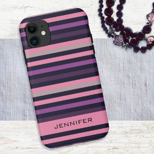 Personalized Modern Pink Purple Stripe Patterned iPhone 11 Case