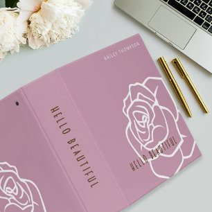 Personalized Modern Pink Rose Simple Floral Binder