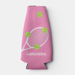 Personalized Modern Pink Tennis Racket Ball Bottle Cooler