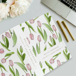 Personalized Modern Pink Tulip Floral Binder