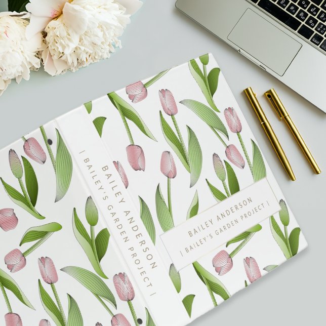 Personalized Modern Pink Tulip Floral Binder (Creator Uploaded)