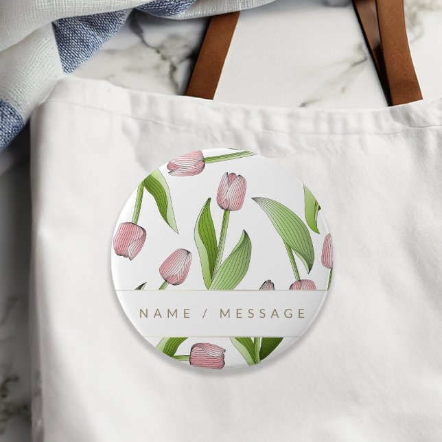 Personalized Modern Pink Tulip Flower 4 Inch Round Button (Creator Uploaded)