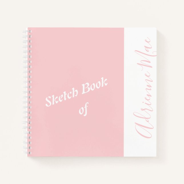 Personalized Modern Pink Your Name Sketchbook Notebook (Front)