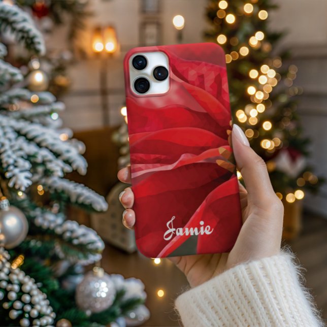 Personalized Modern Poinsettia Phone Case (Personalize Your Tech! Add a custom name to this artistic phone case. It's the perfect unique gift!)