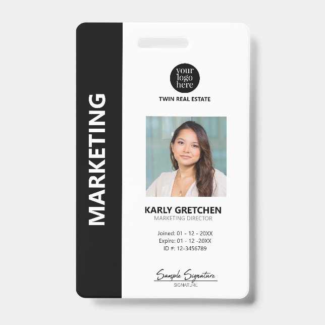 Personalized Modern Professional Employee ID Black Badge (Front)