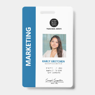 Personalized Modern Professional Employee ID Blue  Badge