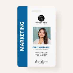 Personalized Modern Professional Employee ID Blue  Badge