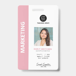 Personalized Modern Professional Employee ID Pink Badge