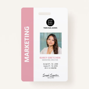 Personalized Modern Professional Employee ID Pink Badge