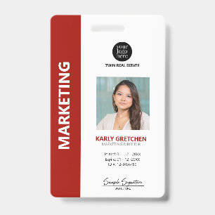Personalized Modern Professional Employee ID Red Badge