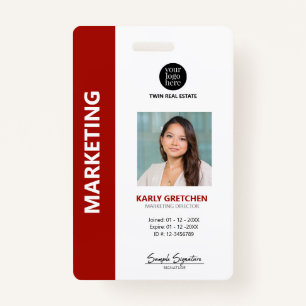 Personalized Modern Professional Employee ID Red Badge