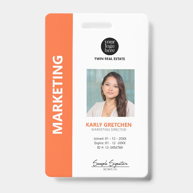 Personalized Modern Professional Employee Orange Badge (Front)
