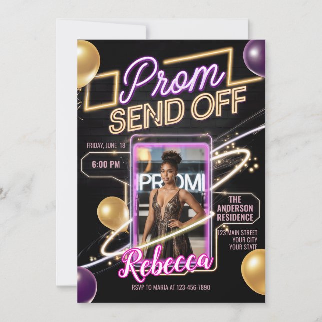 Personalized Modern Prom Send Off Black Pink Neon  Invitation (Front)