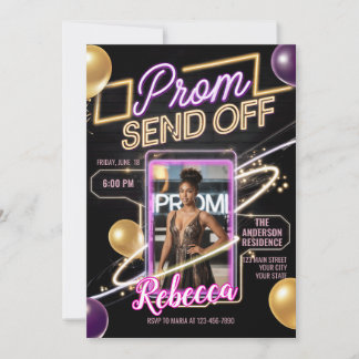 Personalized Modern Prom Send Off Black Pink Neon  Invitation