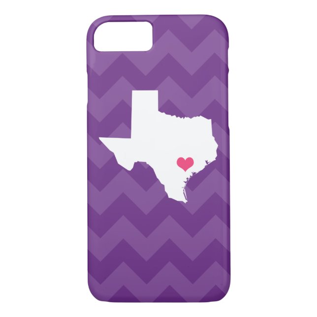 Personalized Modern Purple Chevron Texas Heart Case-Mate iPhone Case (Back)