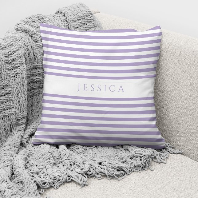Personalized Modern Purple Striped Pattern Throw Pillow (Creator Uploaded)