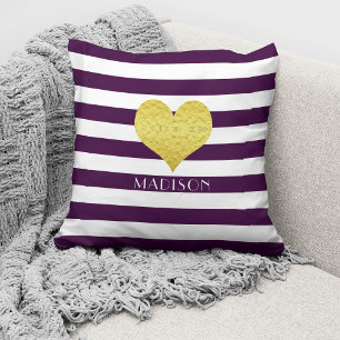 Personalized Modern Purple Stripes Pattern Throw Pillow