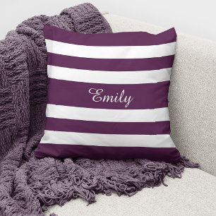 Personalized Modern Purple Stripes Throw Pillow