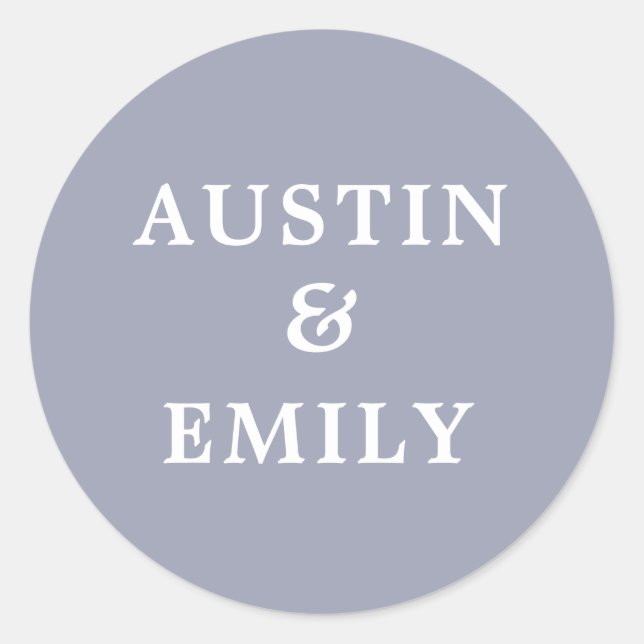 Personalized Modern Purple Wedding Classic Round Sticker (Front)